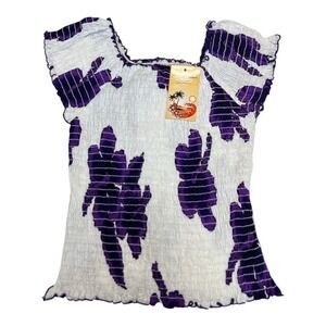 Hawaiian‎ Smocked Top & Sarong Set Purple Floral Beach Cover-Up One Size